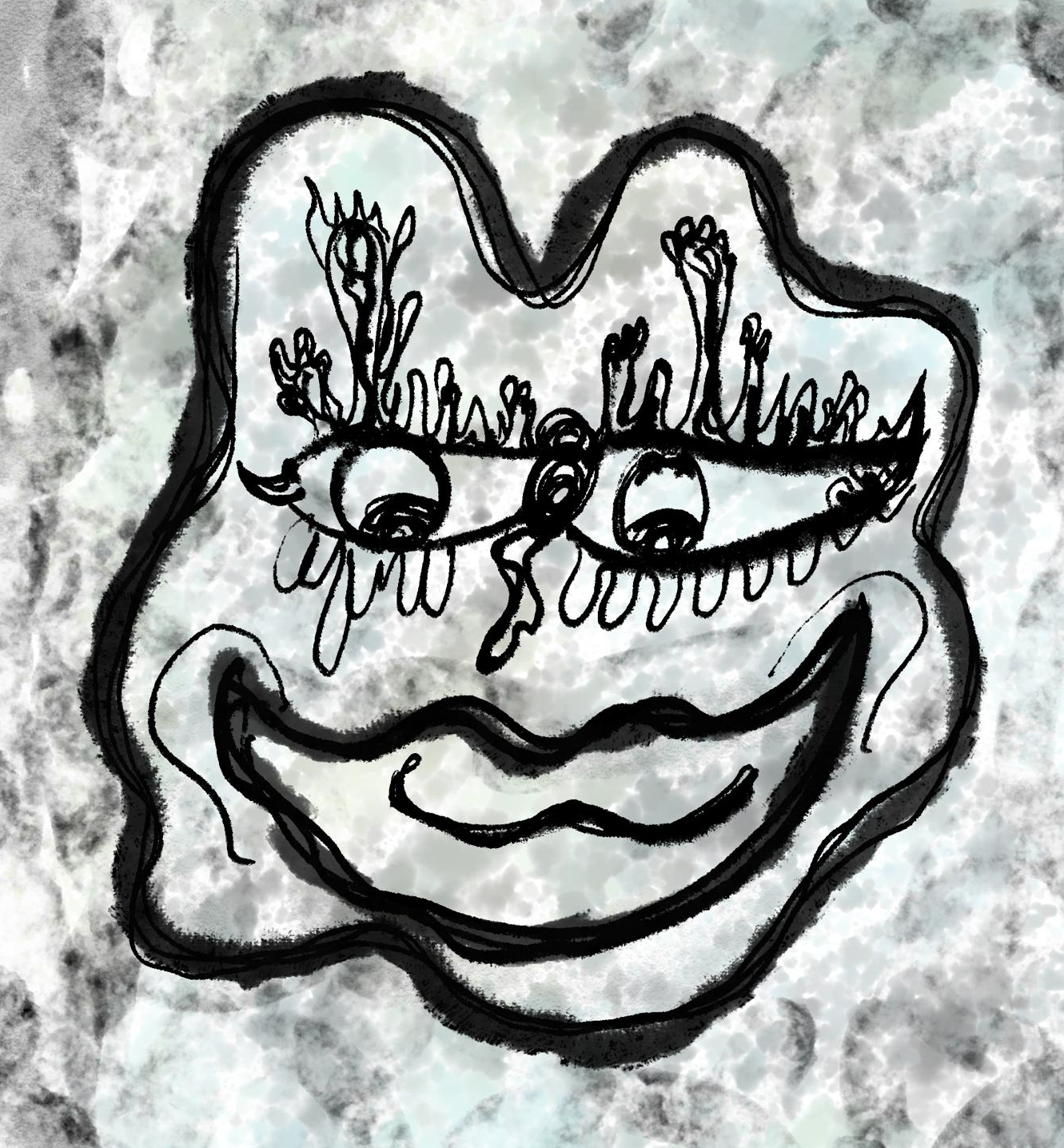 Black and white ink illustration by Carolina Cravens