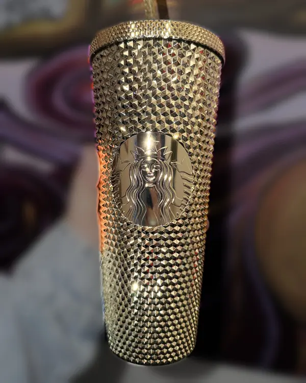Vaso Starbucks original Dorado cromado, studded