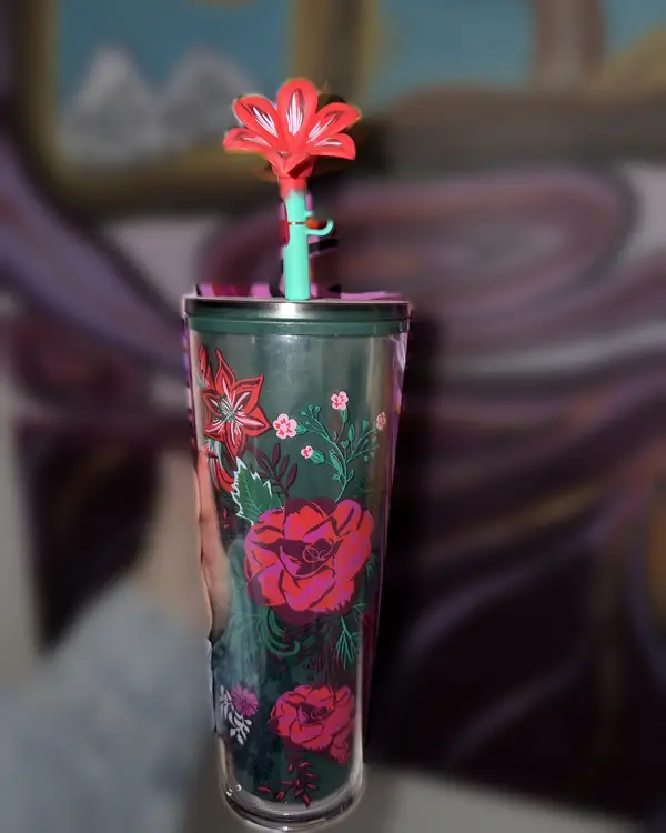 Vaso Starbucks original Rosas sobre verde, adorno de lirio en la pajilla