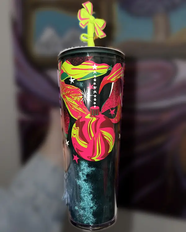 Vaso Starbucks original Esfera neón, adorno de moño en la pajilla