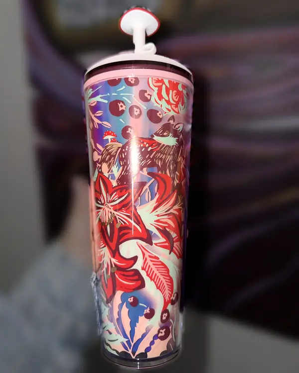 Vaso Starbucks original Mapache del bosque, iridiscente · adorno de hongo